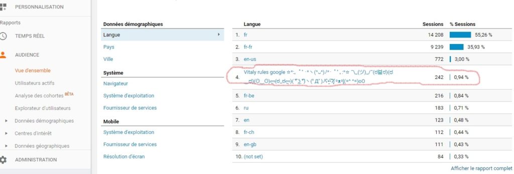 Spam language Google Analytics
