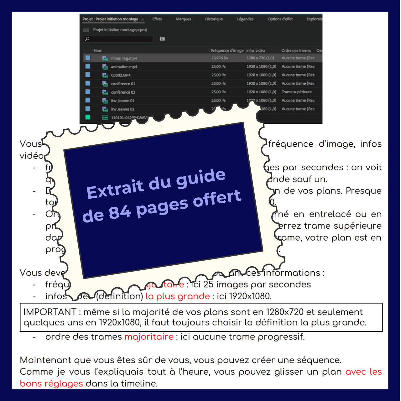 Introduction PremierePro extrait extraits cours Bubble